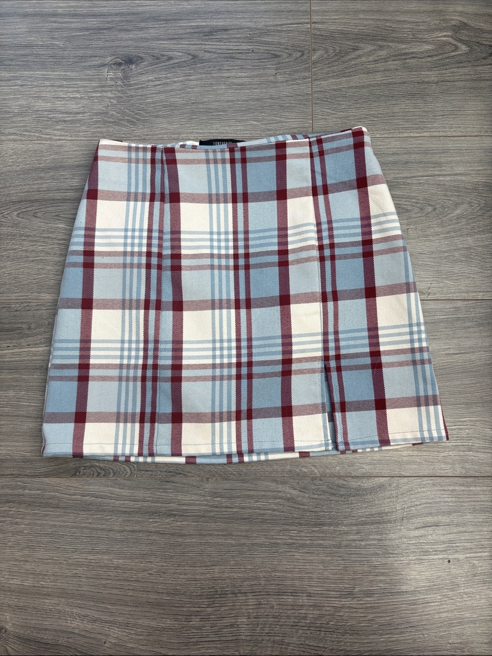 Forever 21 Blue, Burgundy & Cream Plaid Mini Skirt | Size Small